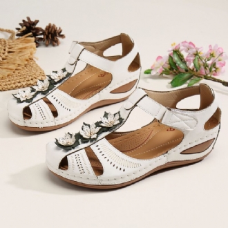 Kvinnor Flower Decro Cutout Krokögla Andas Casual Wedge Sandaler