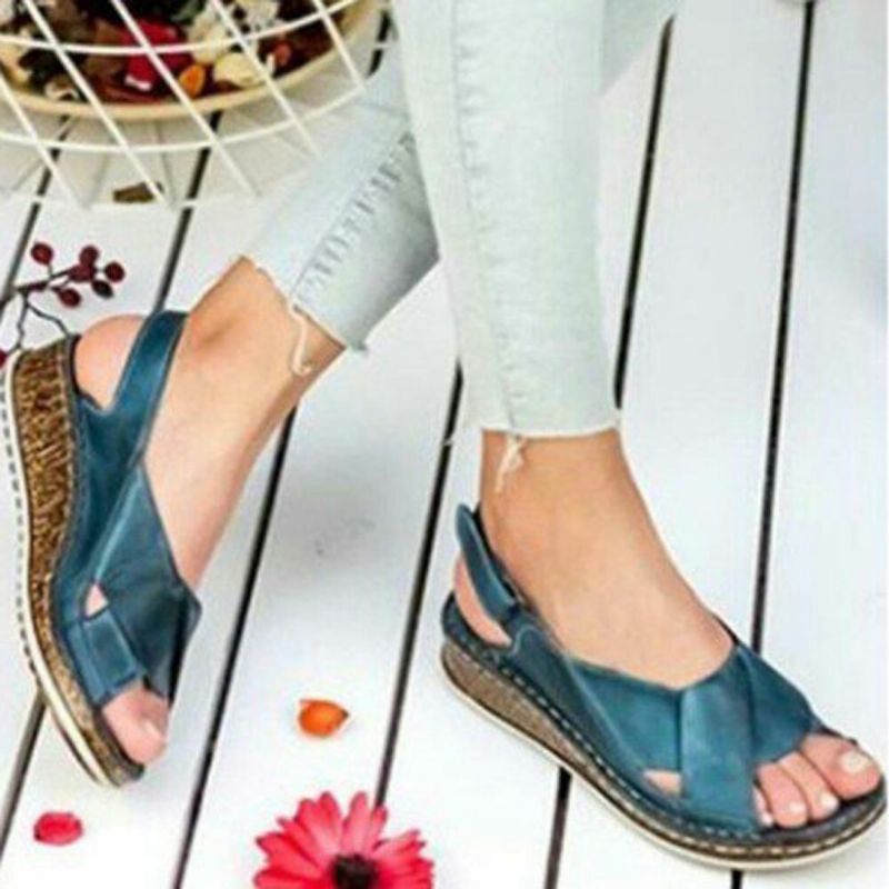 Kvinnor Med Krokögla Med Öppen Tå Slingback Casual Summer Wedge Sandaler