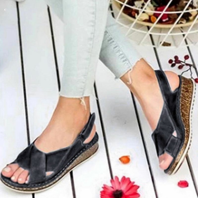 Kvinnor Med Krokögla Med Öppen Tå Slingback Casual Summer Wedge Sandaler