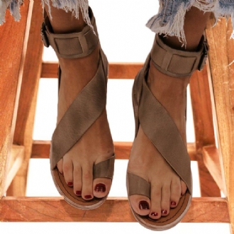 Kvinnor Retro Toe Ring Romersk Ankelrem Casual Summer Flat Sandaler