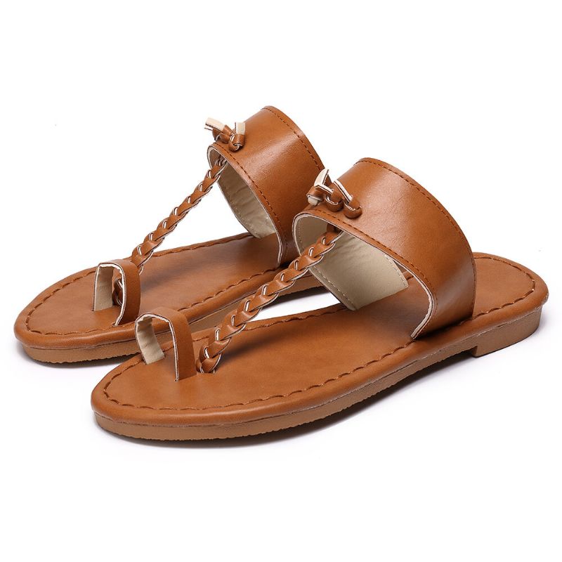 Kvinnor Sommar Retro Flätade Flip Flops Flat Slide Sandaler