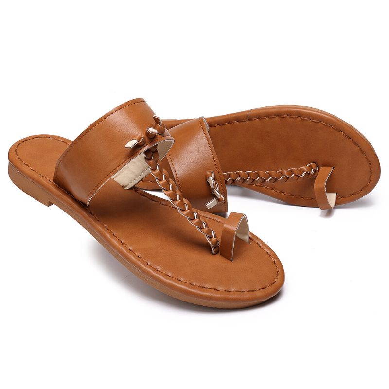 Kvinnor Sommar Retro Flätade Flip Flops Flat Slide Sandaler