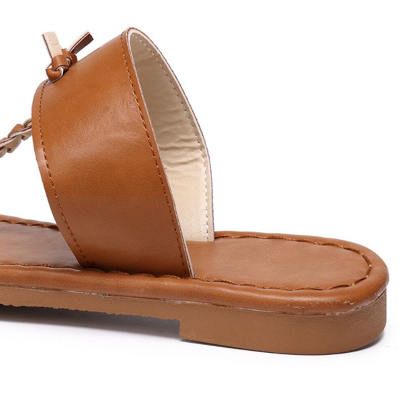 Kvinnor Sommar Retro Flätade Flip Flops Flat Slide Sandaler