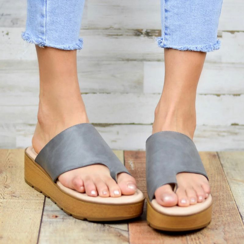 Kvinnor Tå Ring Bekväm Sommar Beach Slip On Casual Platform Sandaler