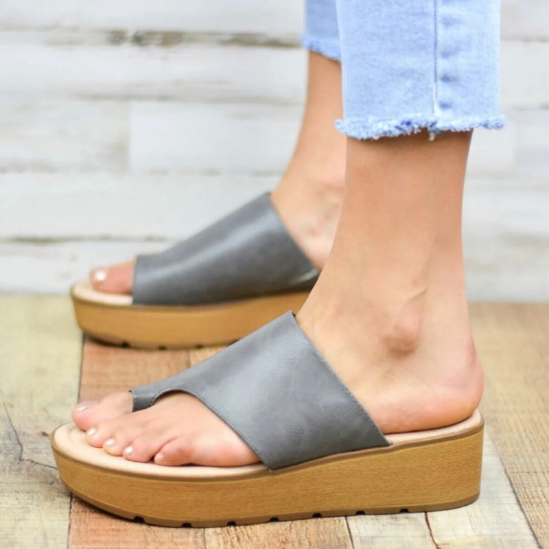 Kvinnor Tå Ring Bekväm Sommar Beach Slip On Casual Platform Sandaler