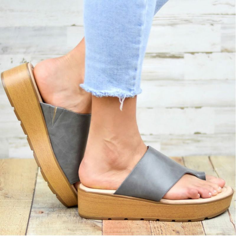 Kvinnor Tå Ring Bekväm Sommar Beach Slip On Casual Platform Sandaler