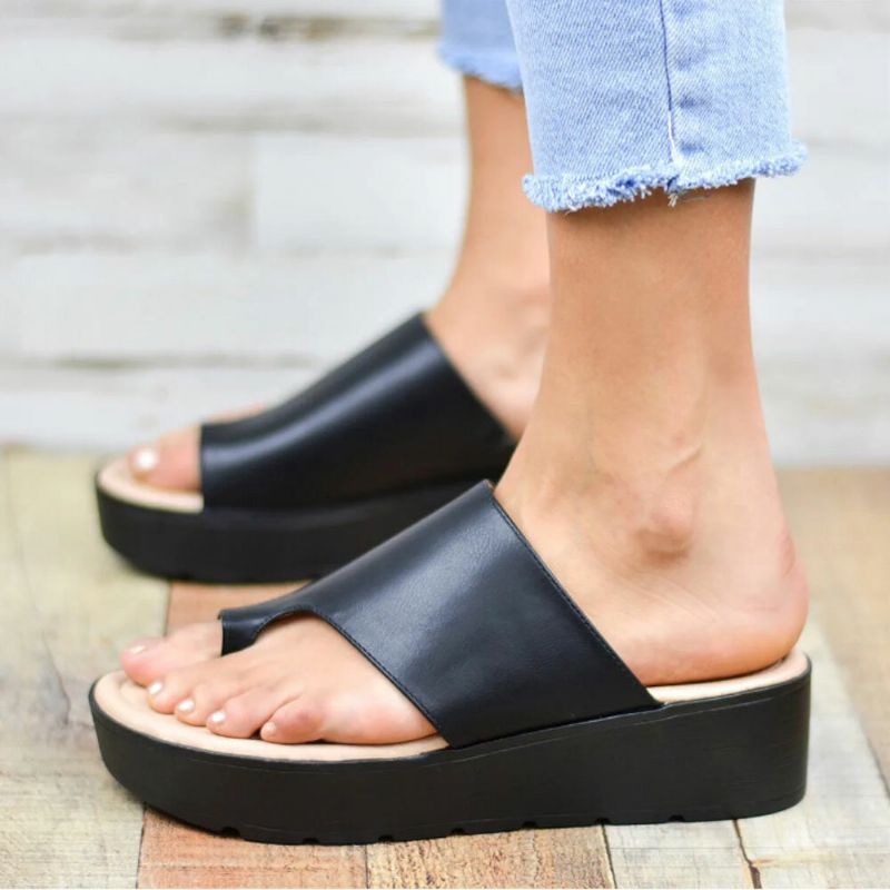 Kvinnor Tå Ring Bekväm Sommar Beach Slip On Casual Platform Sandaler