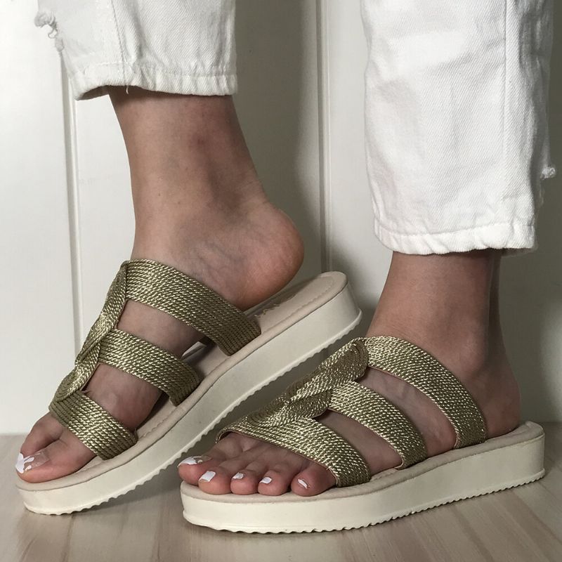 Kvinnor Vävda Med Öppen Tå Slip On Comfy Casual Platta Sommarsandaler