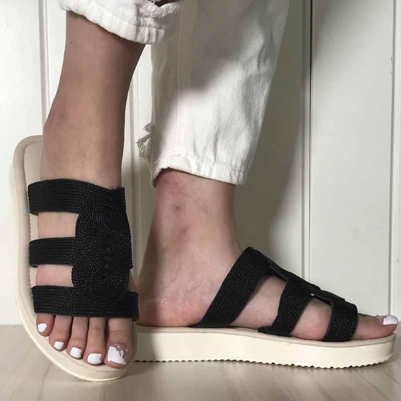 Kvinnor Vävda Med Öppen Tå Slip On Comfy Casual Platta Sommarsandaler