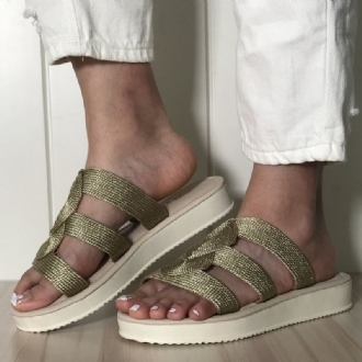 Kvinnor Vävda Med Öppen Tå Slip On Comfy Casual Platta Sommarsandaler