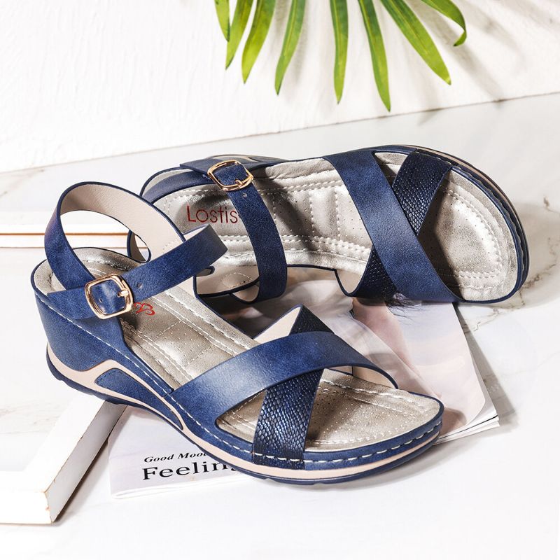 Kvinnors Korsremsspänne Comfy Casual Wedge Sandaler