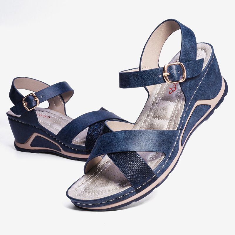 Kvinnors Korsremsspänne Comfy Casual Wedge Sandaler