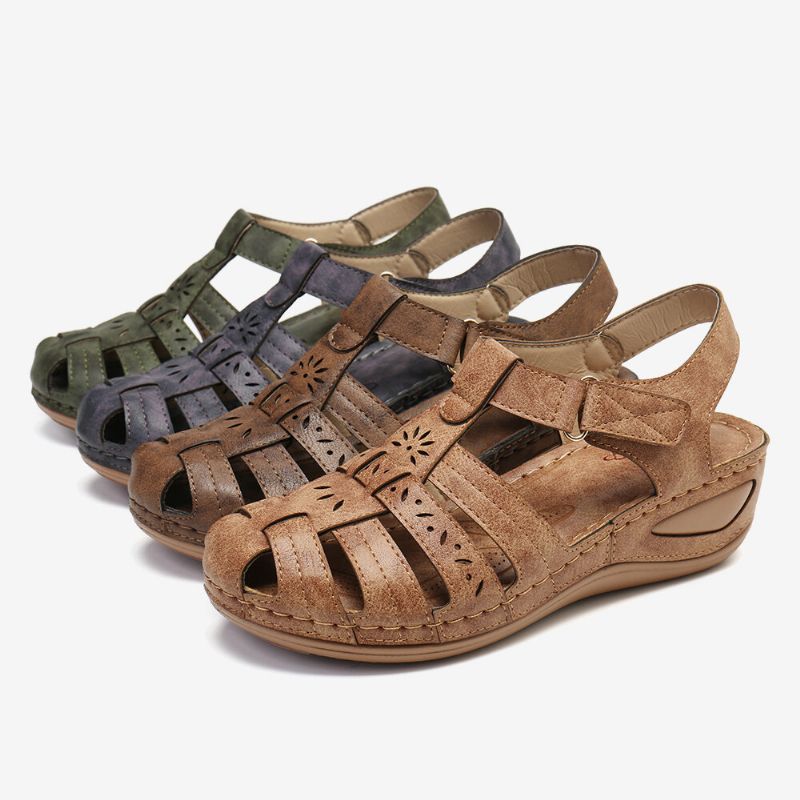 Kvinnors Utskärning Med Krokögla Andas Bekväma Casual Wedge-sandaler