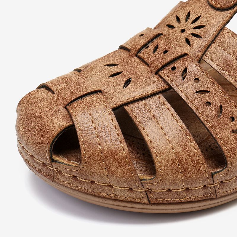 Kvinnors Utskärning Med Krokögla Andas Bekväma Casual Wedge-sandaler