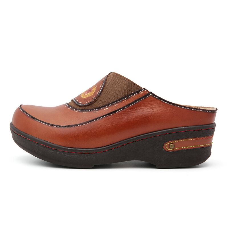 Läder Blomma Elastisk Skarvning Slip-on Mules Träskor Halkfria Sandaler