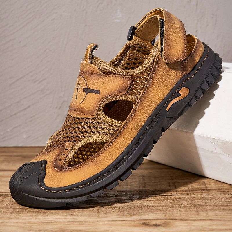 Män Andas Mesh Gummi Toe Handsömmar Mjuka Casual Sandaler