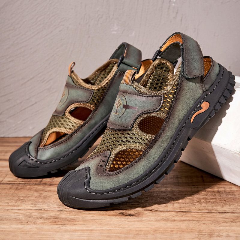 Män Andas Mesh Gummi Toe Handsömmar Mjuka Casual Sandaler