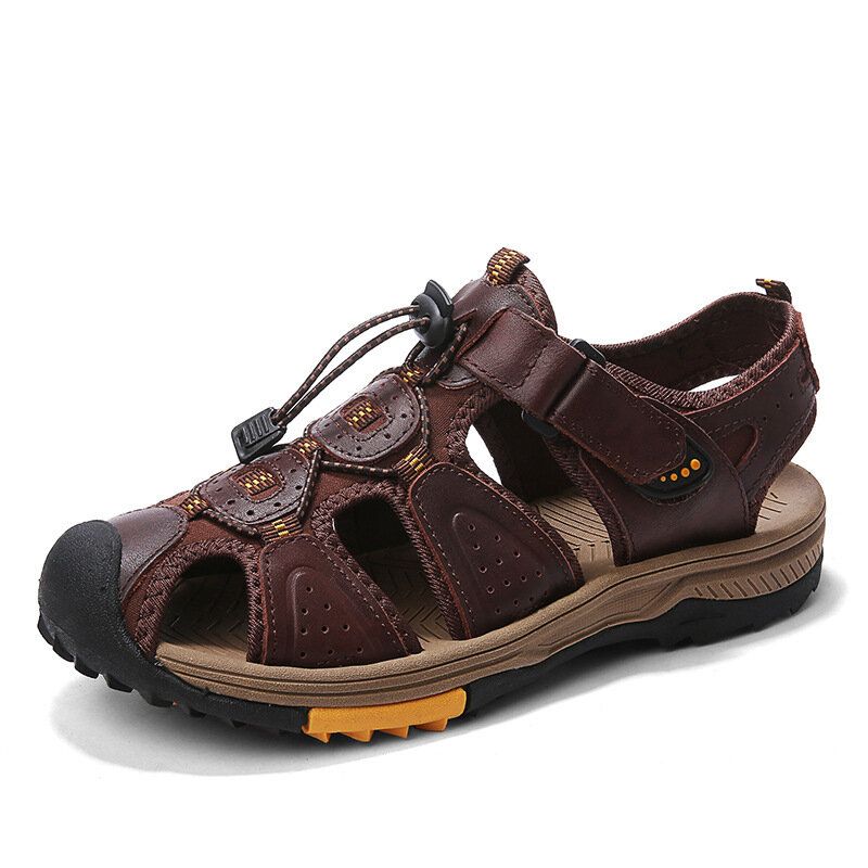 Män Kohud Läder Halkfri Closed Toe Beach Casual Outdoor Sandaler