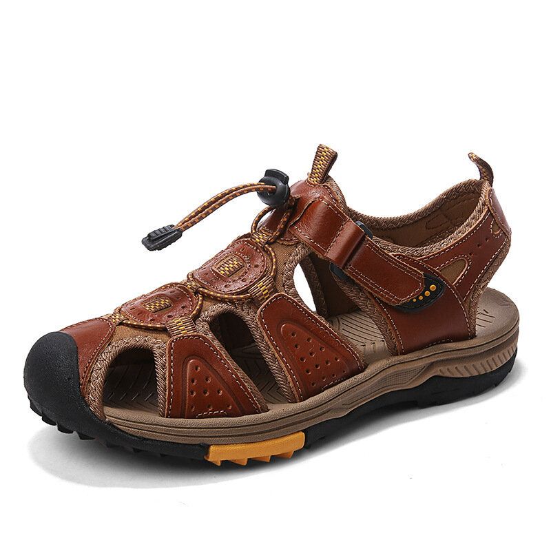 Män Kohud Läder Halkfri Closed Toe Beach Casual Outdoor Sandaler