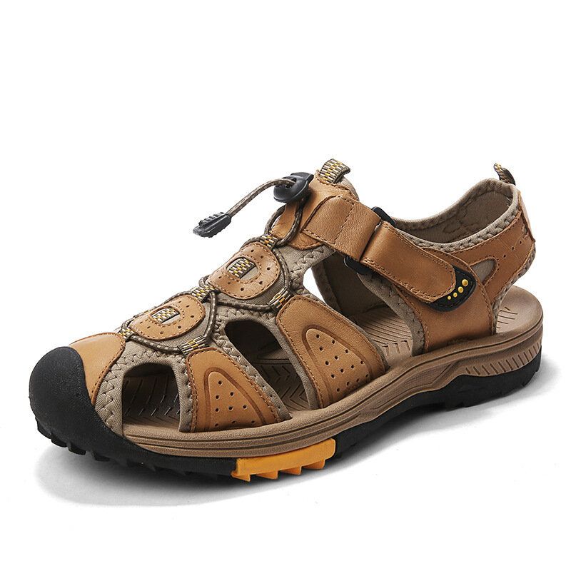 Män Kohud Läder Halkfri Closed Toe Beach Casual Outdoor Sandaler