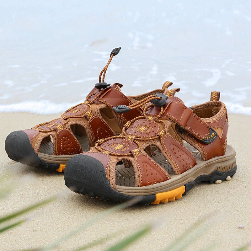 Män Kohud Läder Halkfri Closed Toe Beach Casual Outdoor Sandaler