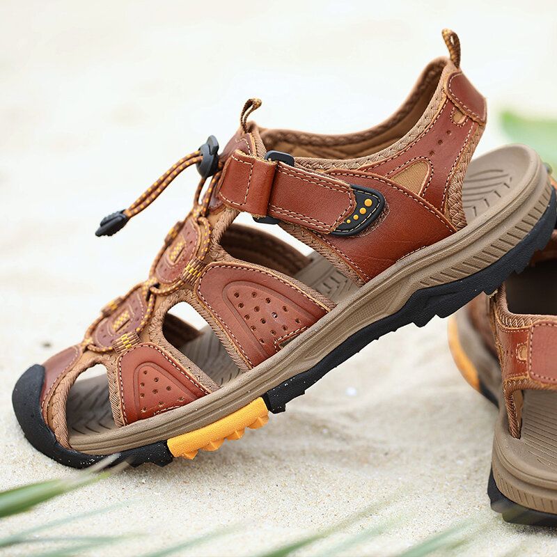 Män Kohud Läder Halkfri Closed Toe Beach Casual Outdoor Sandaler