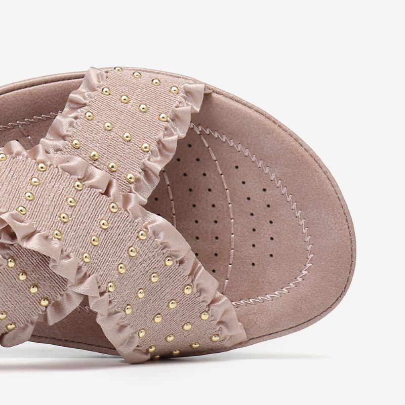 Ruffled Cross Elastiskt Band Bekväma Sandaler För Kvinnor