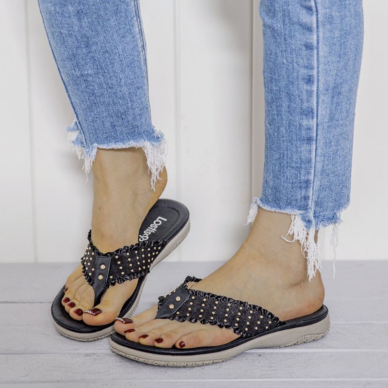 Ruffled Flip Flops Casual Sandaler För Kvinnor