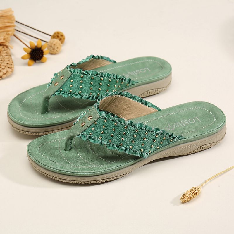 Ruffled Flip Flops Casual Sandaler För Kvinnor