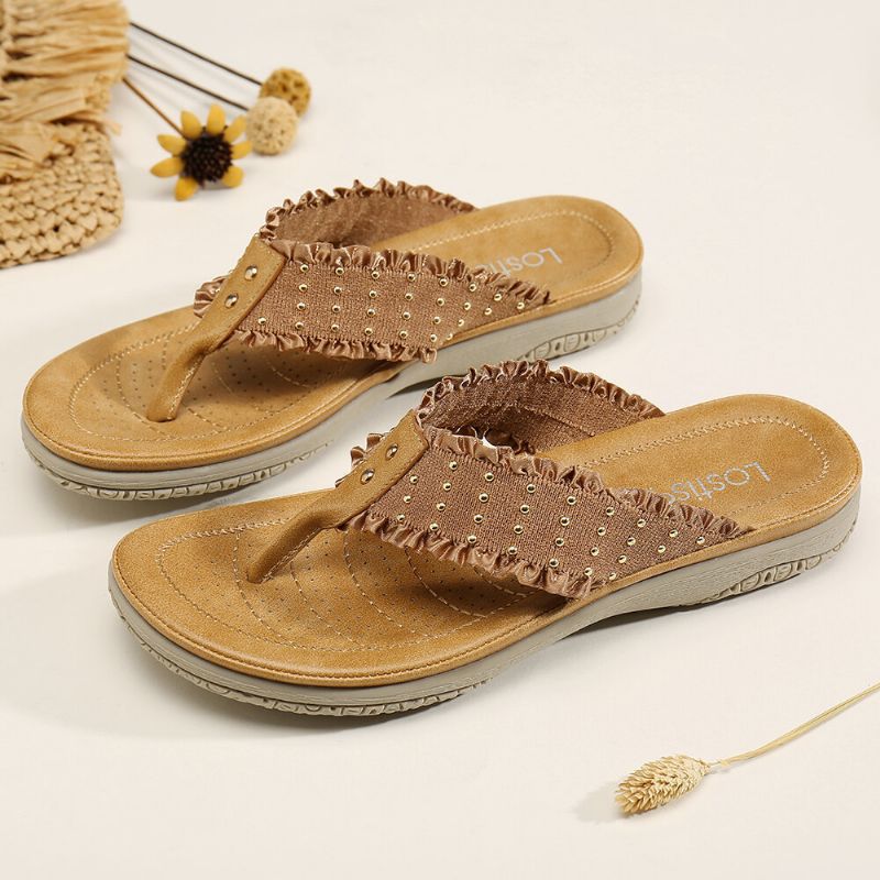 Ruffled Flip Flops Casual Sandaler För Kvinnor