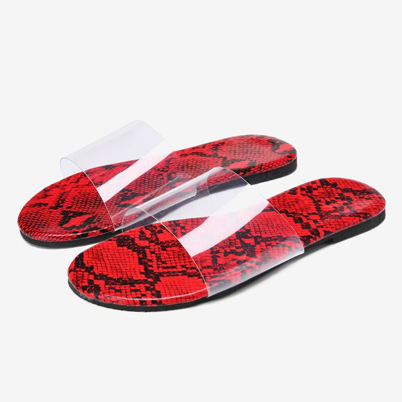 Snakeskin Printed Transparent Bälte Flat Sandaler