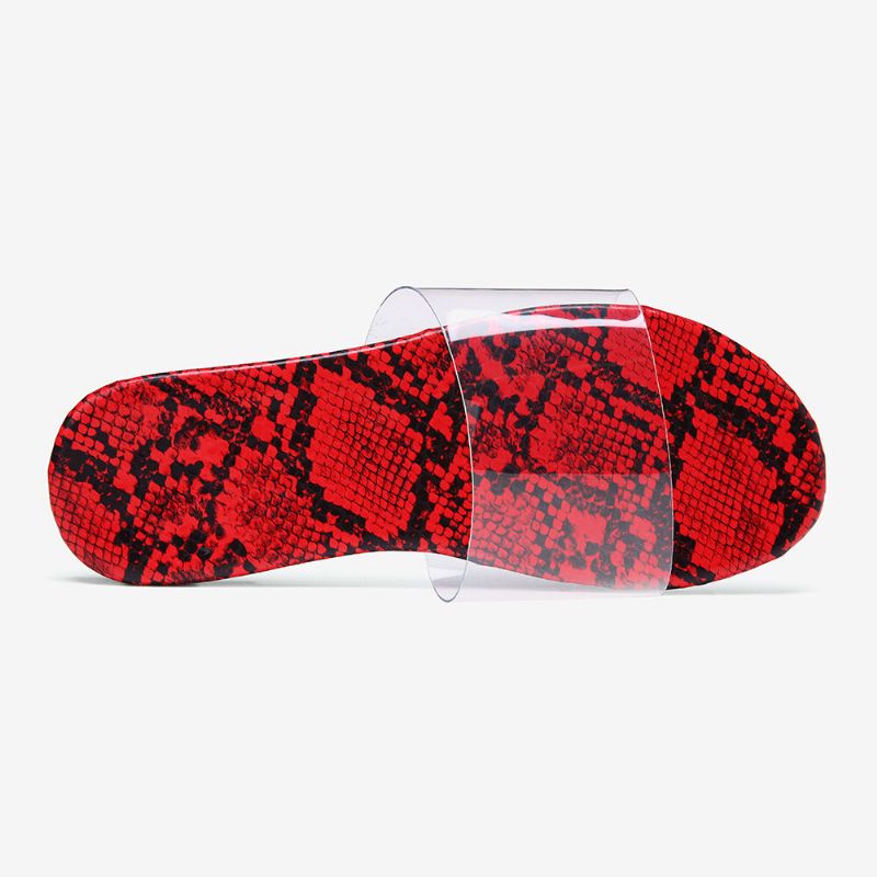 Snakeskin Printed Transparent Bälte Flat Sandaler