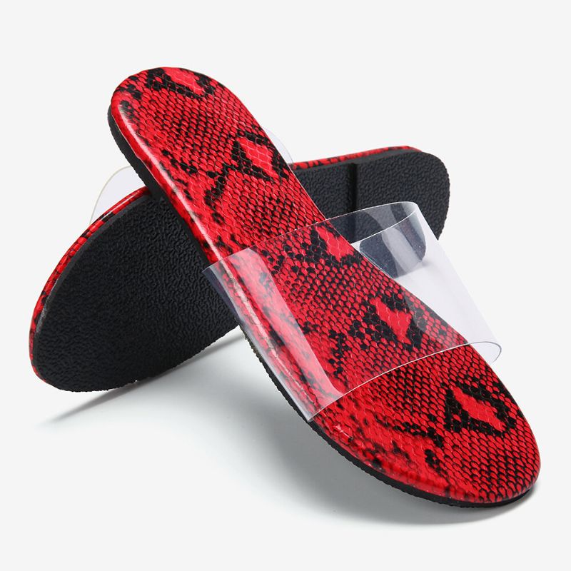 Snakeskin Printed Transparent Bälte Flat Sandaler