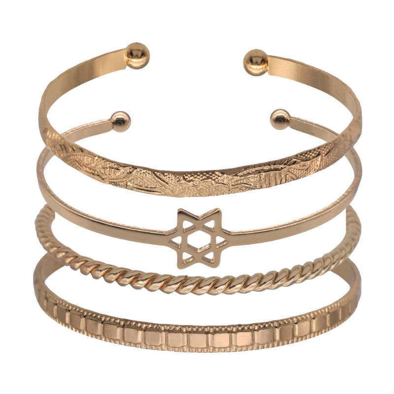 4 St Trendiga Kreativa Guld Öppning Hjärta Star Moon Design Armband Set Dam Armband Smycken