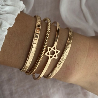 4 St Trendiga Kreativa Guld Öppning Hjärta Star Moon Design Armband Set Dam Armband Smycken