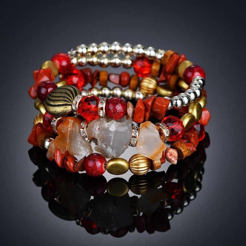 Bohemian Crushed Stone Armband Multi Layer Beaded Armband Mix Färg Kristall Damarmband