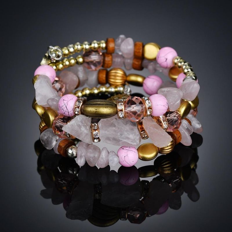 Bohemian Crushed Stone Armband Multi Layer Beaded Armband Mix Färg Kristall Damarmband