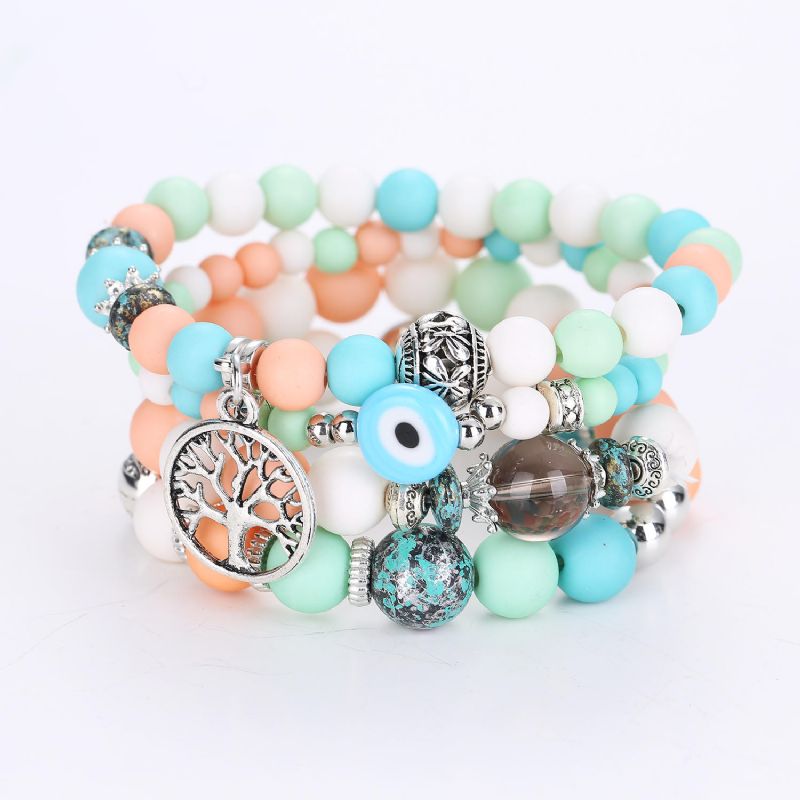 Bohemian Hollow Tree Of Life Elastic Beads Multilayer Armband Armband Present För Kvinnor