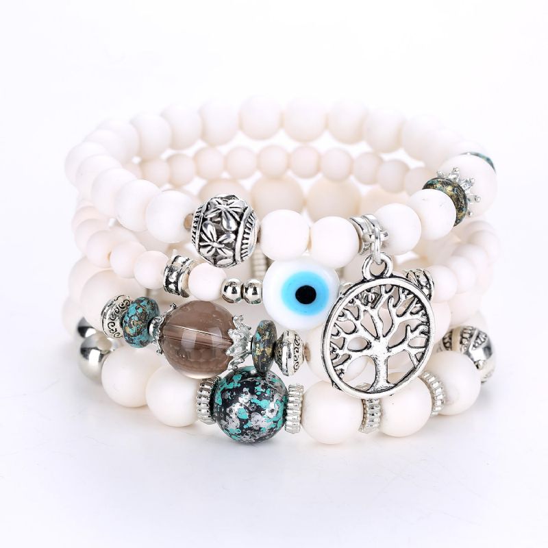 Bohemian Hollow Tree Of Life Elastic Beads Multilayer Armband Armband Present För Kvinnor