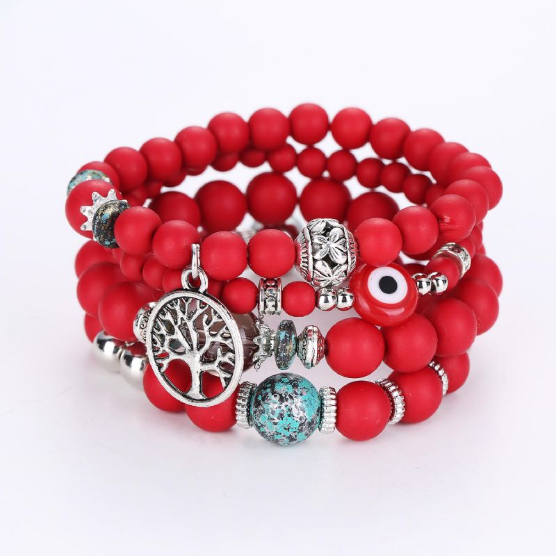 Bohemian Hollow Tree Of Life Elastic Beads Multilayer Armband Armband Present För Kvinnor