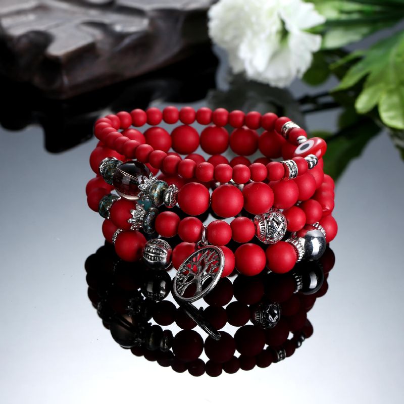 Bohemian Hollow Tree Of Life Elastic Beads Multilayer Armband Armband Present För Kvinnor