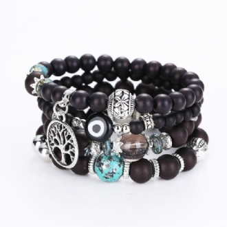 Bohemian Hollow Tree Of Life Elastic Beads Multilayer Armband Armband Present För Kvinnor