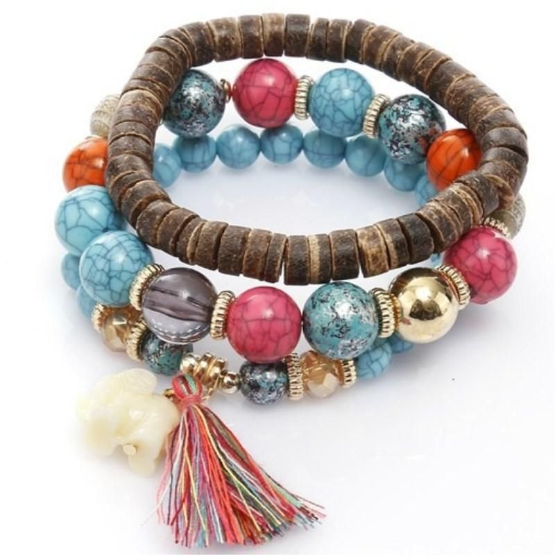 Bohemian Multi-layer Wooden Tofs Armband Cutely Elephant Beaded Armband