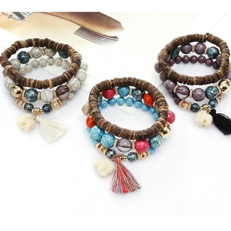 Bohemian Multi-layer Wooden Tofs Armband Cutely Elephant Beaded Armband