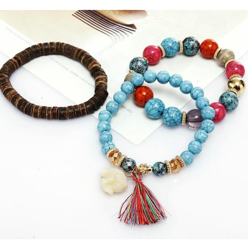 Bohemian Multi-layer Wooden Tofs Armband Cutely Elephant Beaded Armband