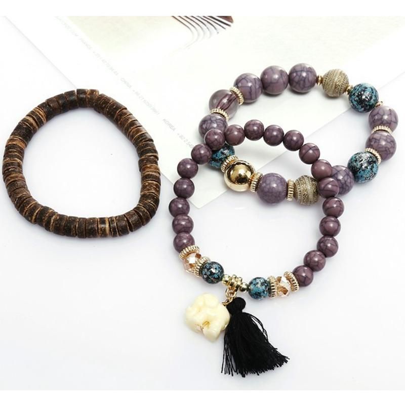 Bohemian Multi-layer Wooden Tofs Armband Cutely Elephant Beaded Armband