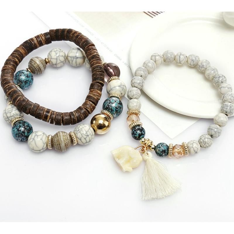 Bohemian Multi-layer Wooden Tofs Armband Cutely Elephant Beaded Armband