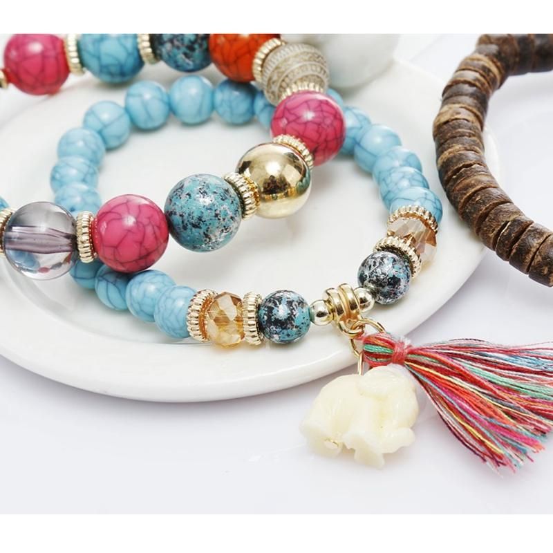 Bohemian Multi-layer Wooden Tofs Armband Cutely Elephant Beaded Armband