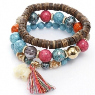 Bohemian Multi-layer Wooden Tofs Armband Cutely Elephant Beaded Armband