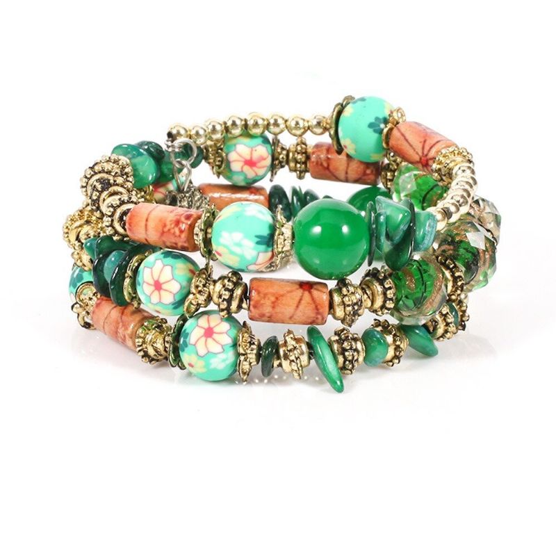 Bohemian Printed Bead Armband Flerlagers Bead Armband Retro Style For Women